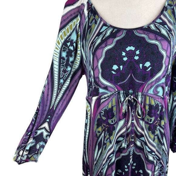 Soma NWT Colorful Print Drawstring Waist Scoop Neck Soft Mini Lounge Dress - Picture 9 of 12